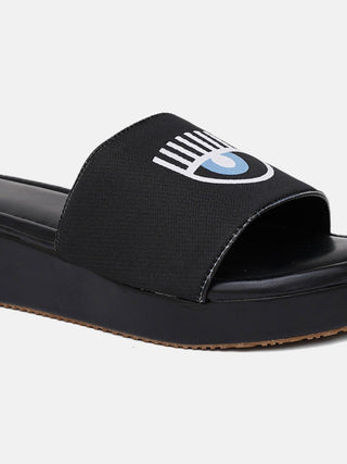 Black Flatform Slide Sandals - Hasten Fashion