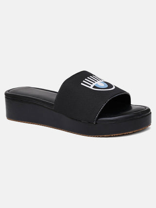 Black Flatform Slide Sandals - Hasten Fashion