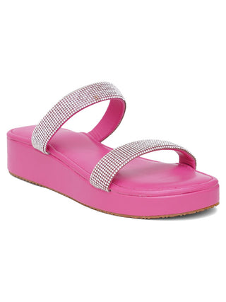 Glitter Double Strap Flatform Sandals - Hasten Fashion