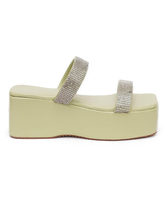 Glitter Double Strap Platform Sandals - Hasten Fashion