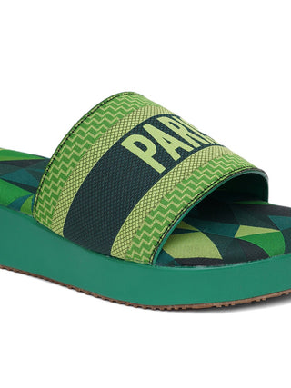Green Flatform Slide Sandals - Hasten Fashion
