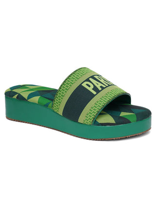 Green Flatform Slide Sandals - Hasten Fashion