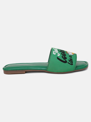 Green Trendy Flat Slide Sandals - Hasten Fashion