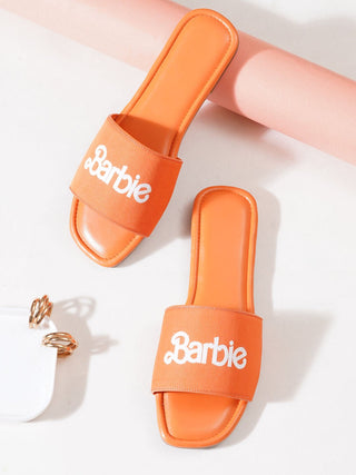 Orange Barbie Trendy Flats Slide Sandals - Hasten Fashion