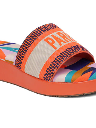 Orange Flatform Slide Sandals - Hasten Fashion