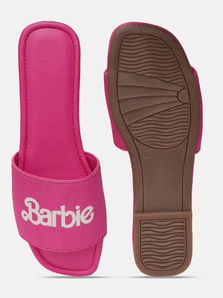 Pink Barbie Trendy Flats Slide Sandals - Hasten Fashion