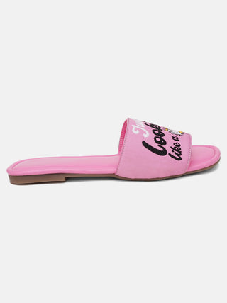 Pink Trendy Flat Slide Sandals - Hasten Fashion