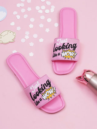Pink Trendy Flat Slide Sandals - Hasten Fashion