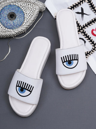 White Flatform Slide Sandals - Hasten Fashion