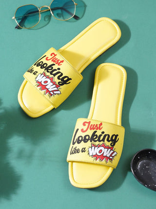 Yellow Trendy Flats Slide Sandals - Hasten Fashion