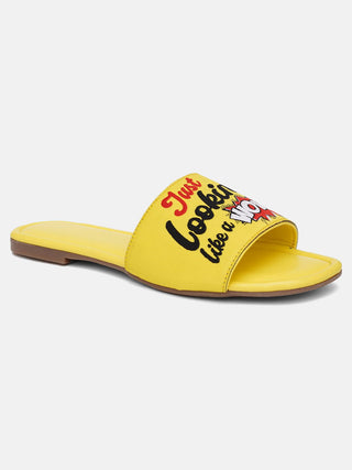 Yellow Trendy Flats Slide Sandals - Hasten Fashion