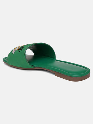 Green Trendy Flat Slide Sandals - Hasten Fashion